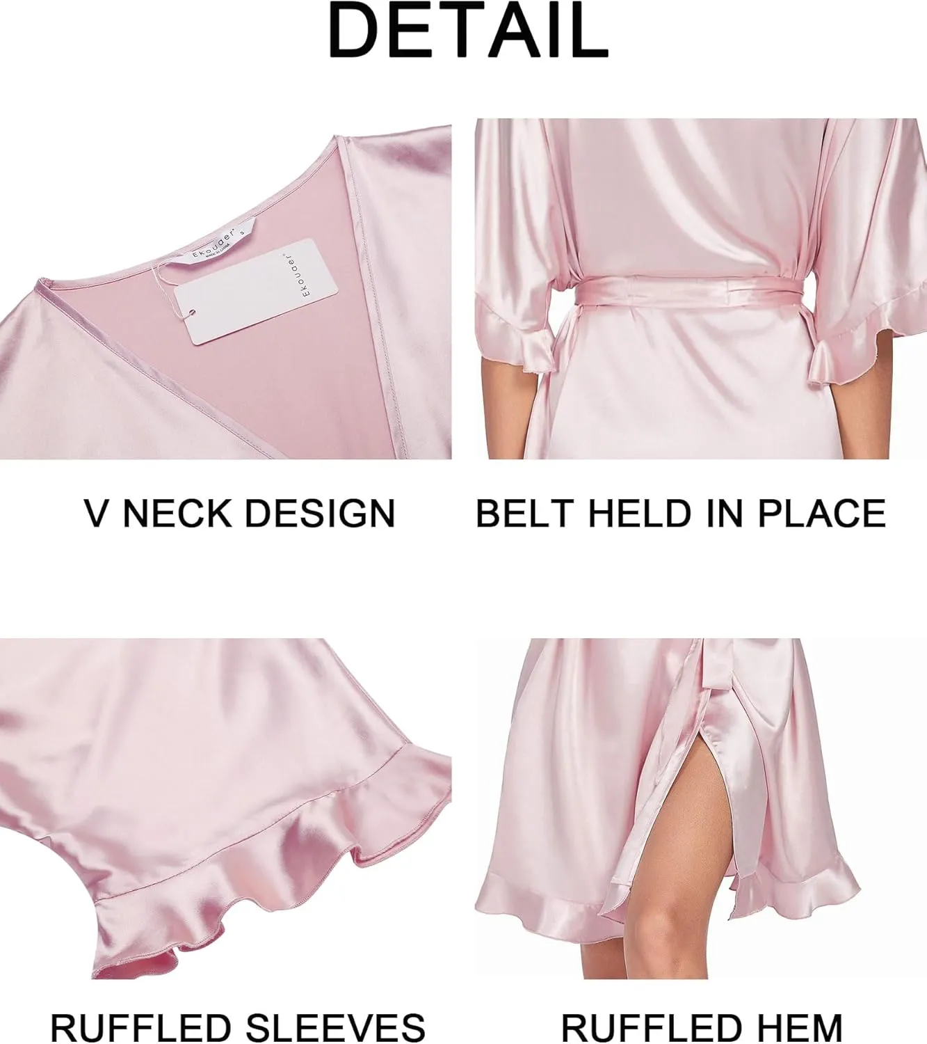 Ekouaer Womens Silk Ruffle Robe Short Satin Kimono Robe Half Sleeve Bathrobe Bridesmaid Wedding Party Dressing Gown