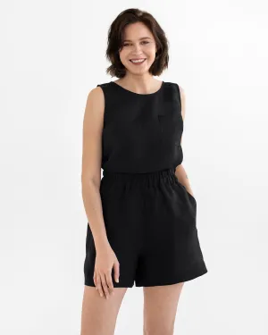 Elastic waist linen shorts LAMU in Black