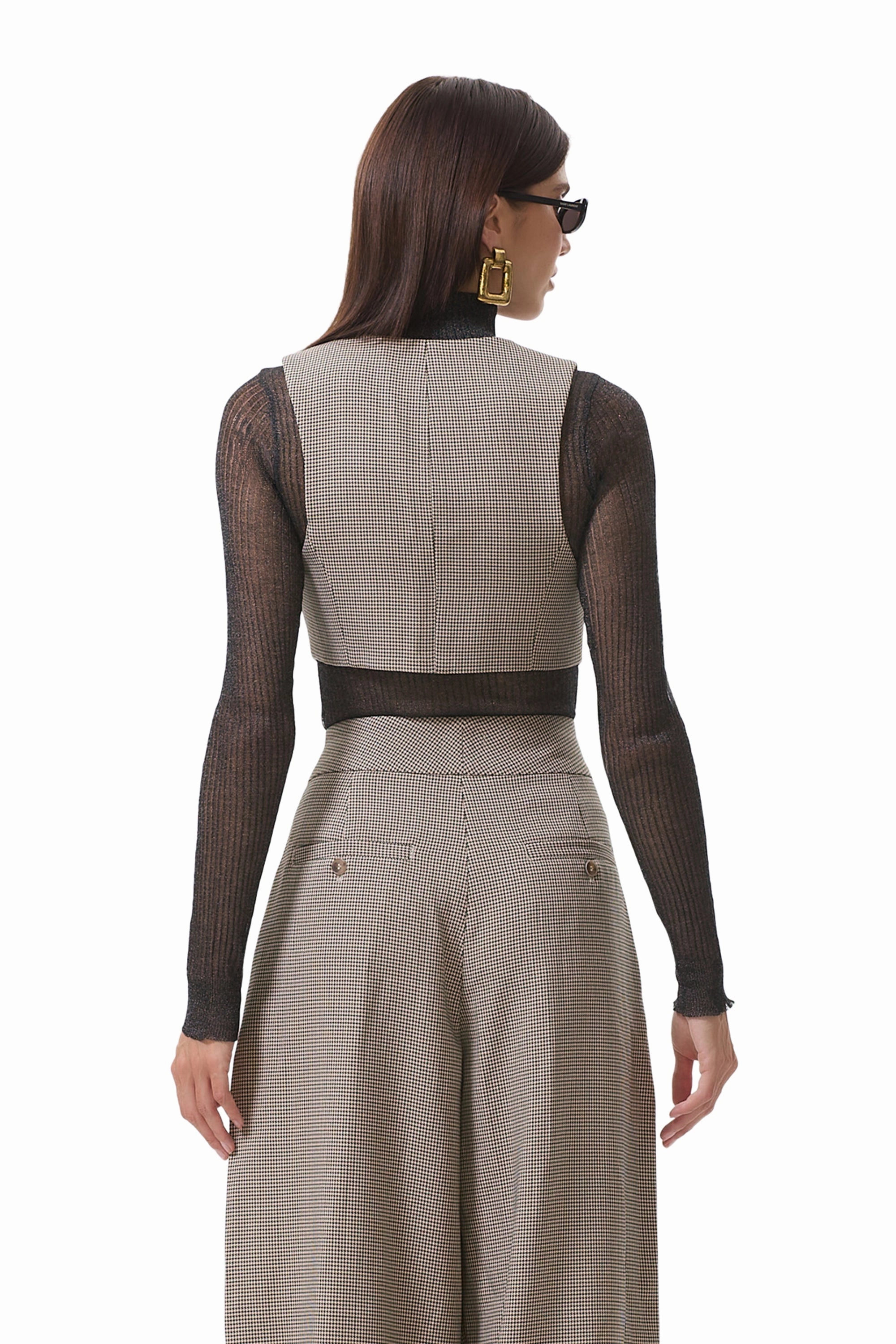 Daryl Crop Vest - Grey Houndstooth PortableOption WrinkleFree Weaving