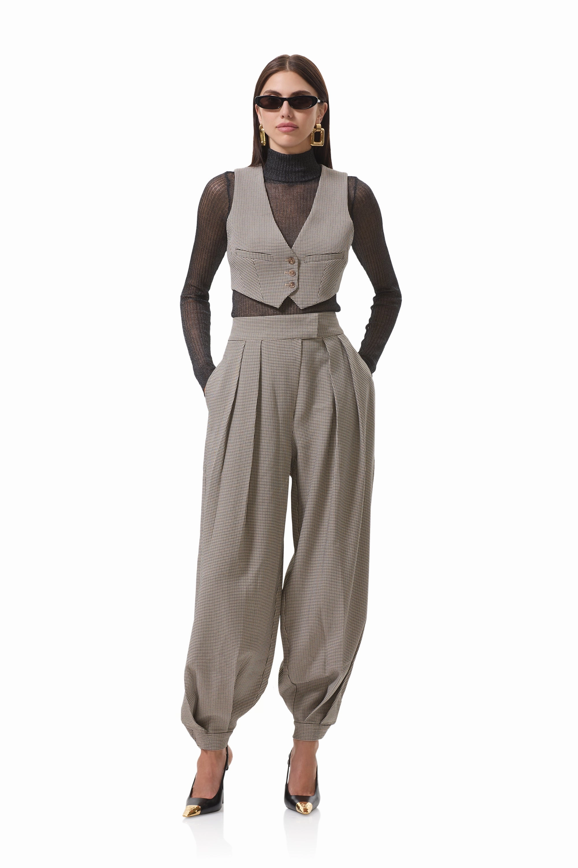 NonToxicCoating Anti Pilling Daryl Crop Vest - Grey Houndstooth