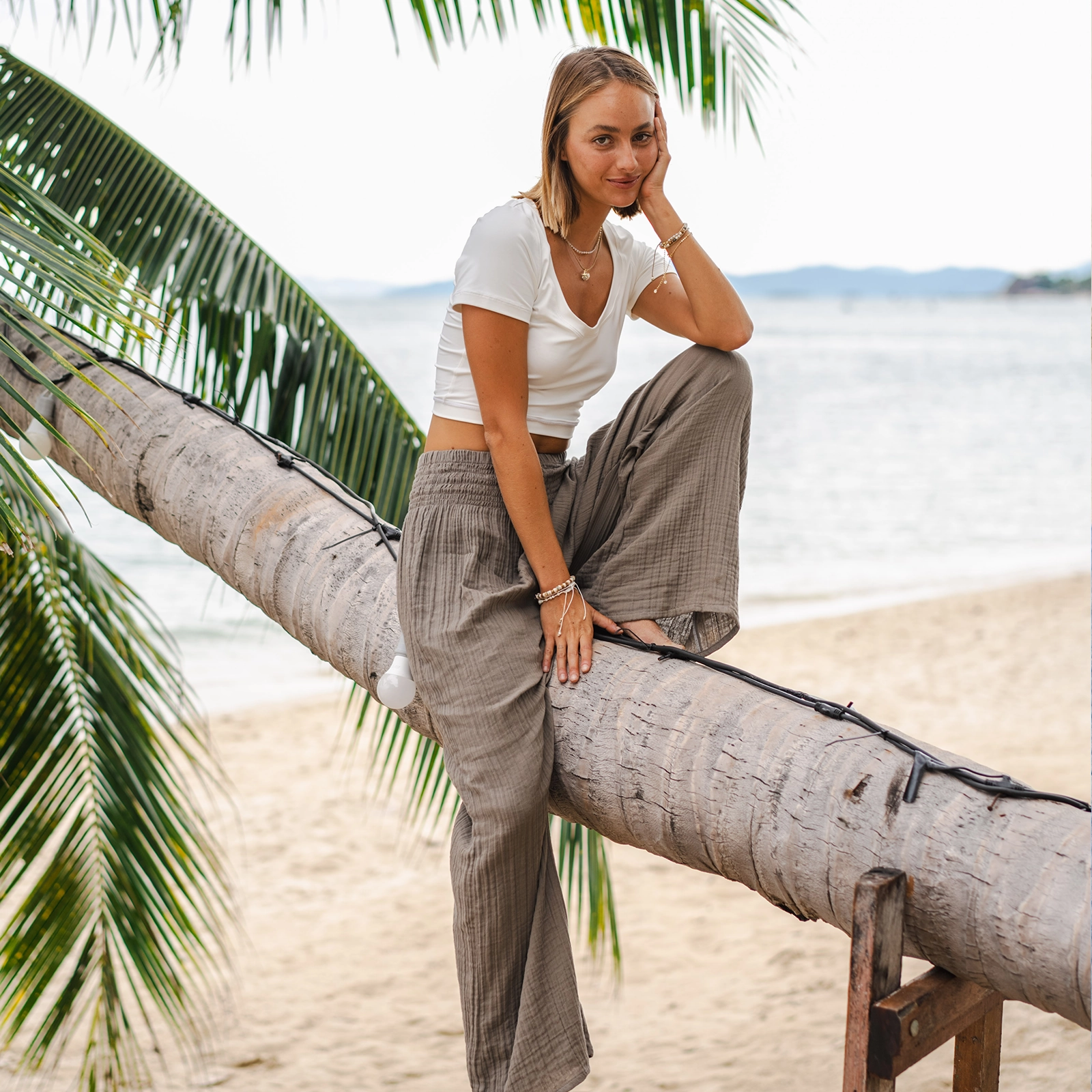 Comfortable Fabric Granite Wide Leg Cotton Pants