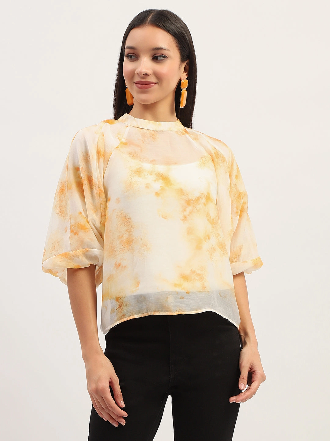Curved Hem Design Madame Tie Dye Ivory Top