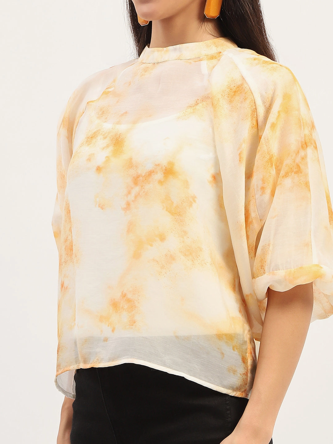 Anti Static Cloth Blend Airflow Mesh Lining Madame Tie Dye Ivory Top
