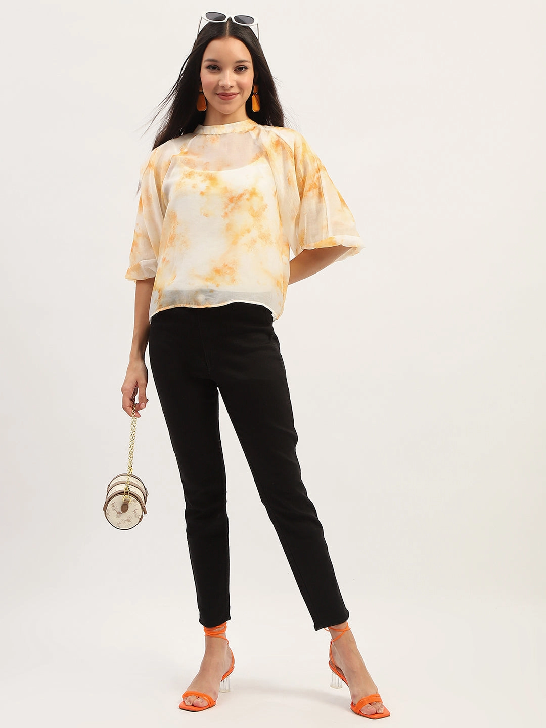 Madame Tie Dye Ivory Top WrinkleFree Finish Loose Tee