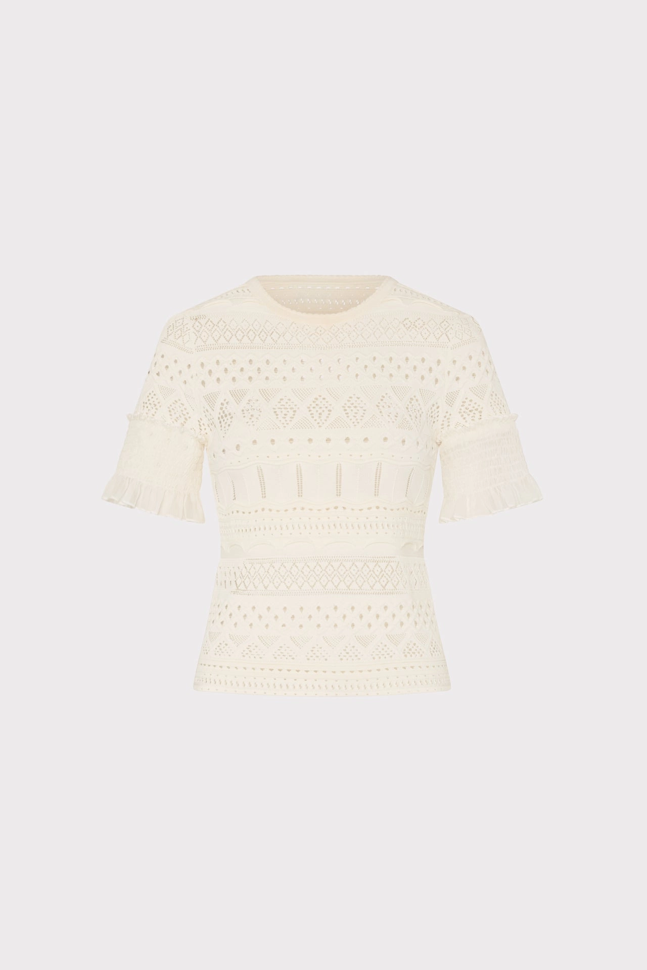 Smocked Finish Pointelle Top Seamless Stitch Construction Lightweight Weave