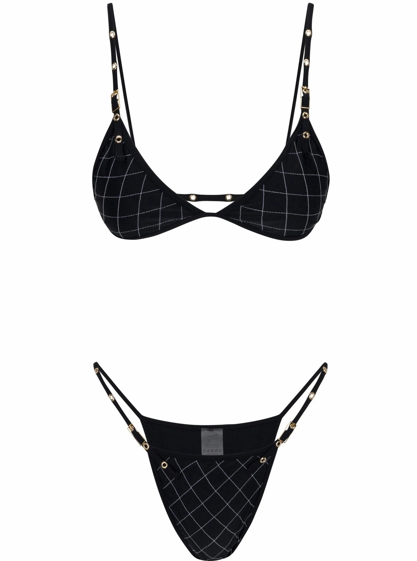 Breathable Linen Blend Naomi Triangle Buckle Bikini Top | Black