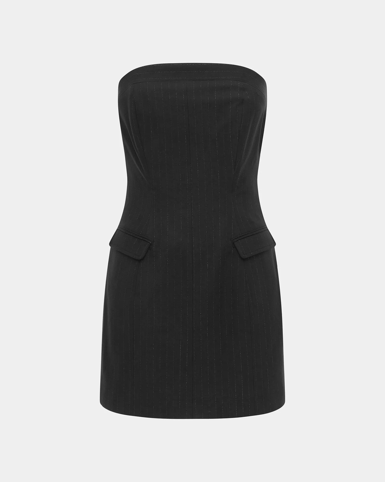LONDON BUSTIER DRESS PINSTRIPE Timeless Waistband Fit Solid-color