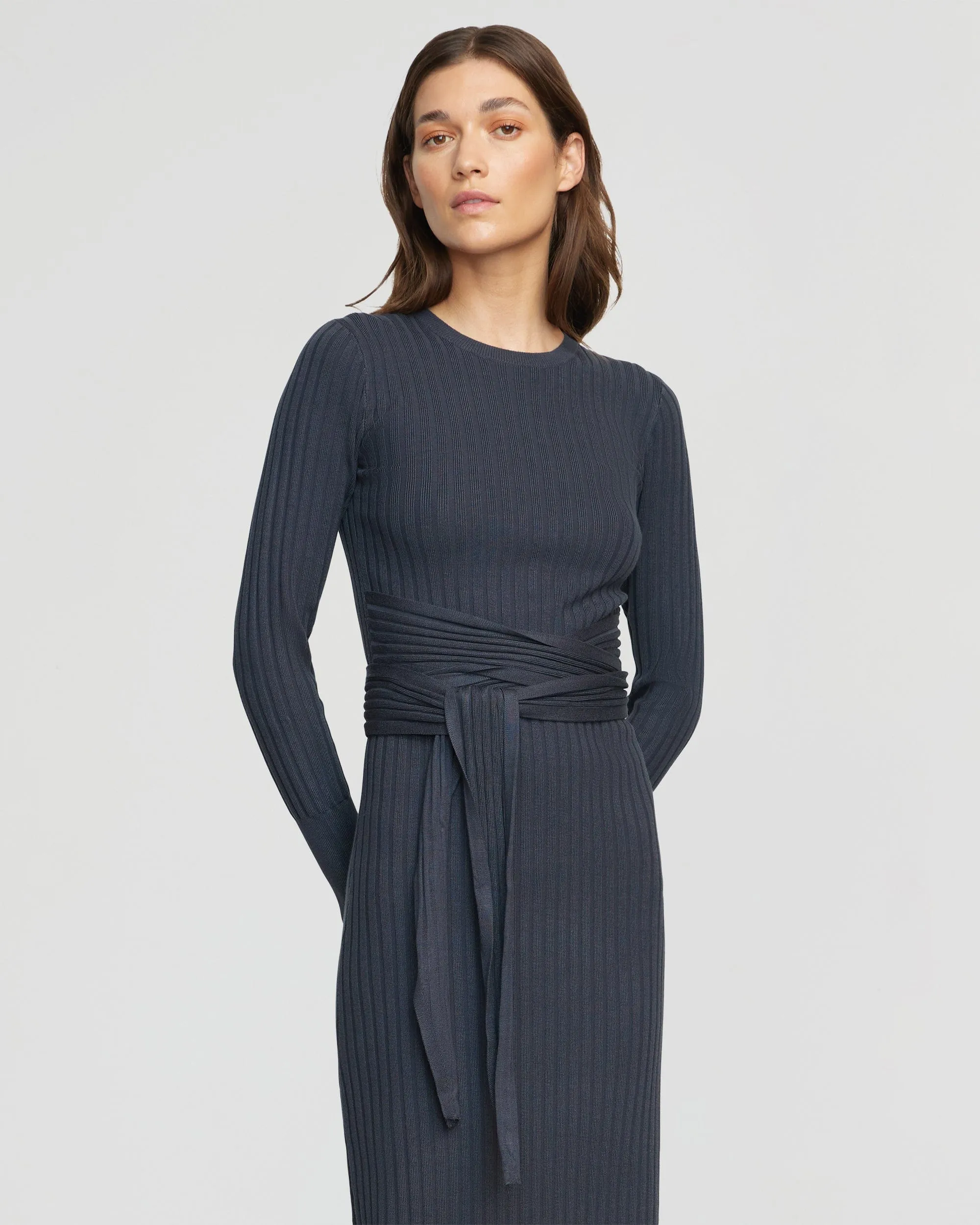 Carmen Tie-Front Ribbed Dress Tiered-Skirt