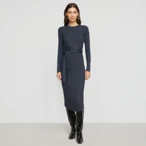 Quiet Luxury Formal dinner wear Carmen Tie-Front Ribbed Dress