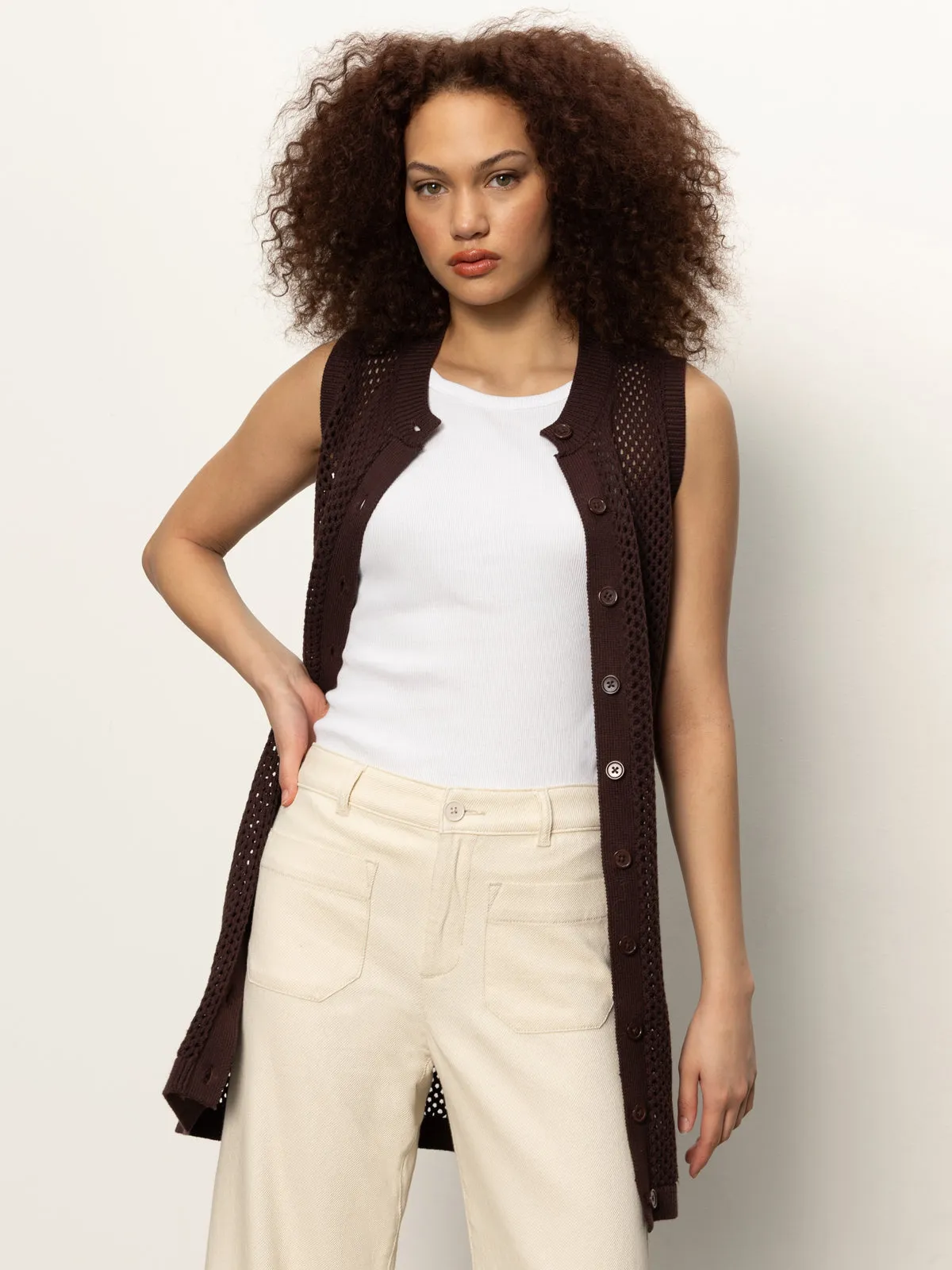 Light Layer Quick Fit Design Long Openwork Vest Mesa