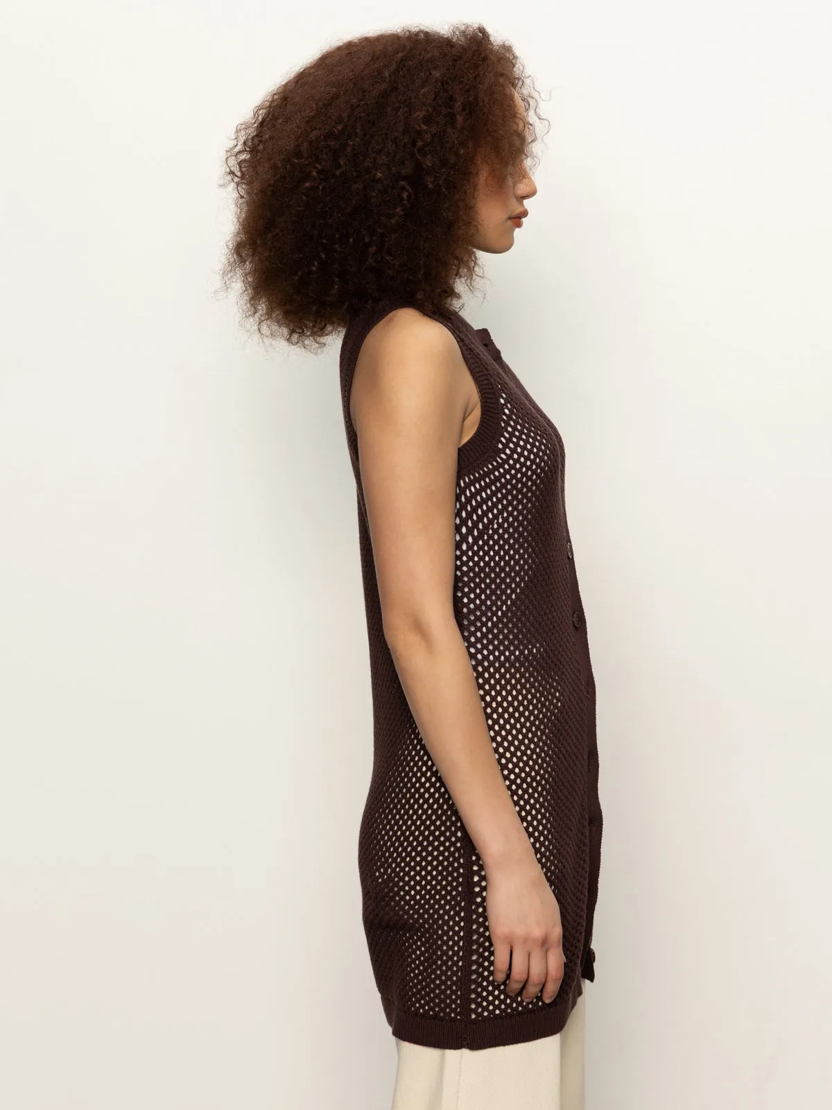 Long Openwork Vest Mesa Comfy All-Day Boat Neck