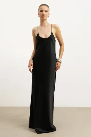 Satin Scoop Neck Camisole Maxi Dress - Black Smart Tones