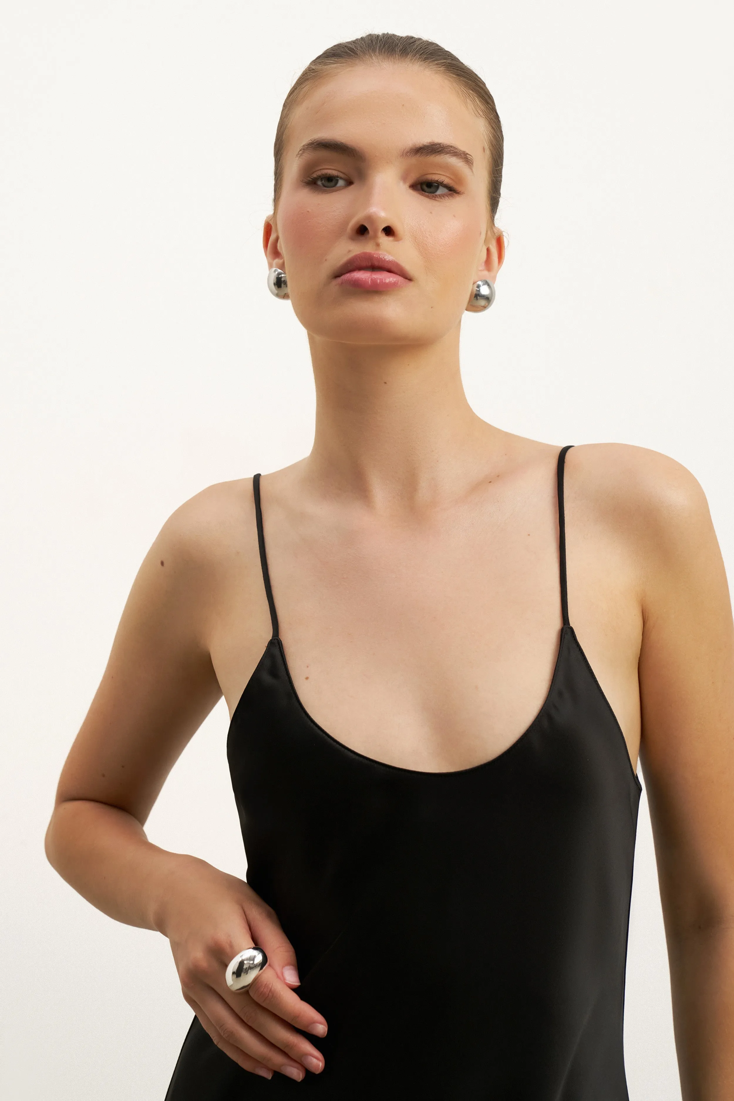 Satin Scoop Neck Camisole Maxi Dress - Black Edgy-Look Professional Look
