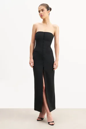 Lace Ease Strapless Peplum Maxi Dress - Black