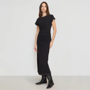 Vela Contrast-Stitch Ruched-Waist Dress Sequin-Detail Warm Palette