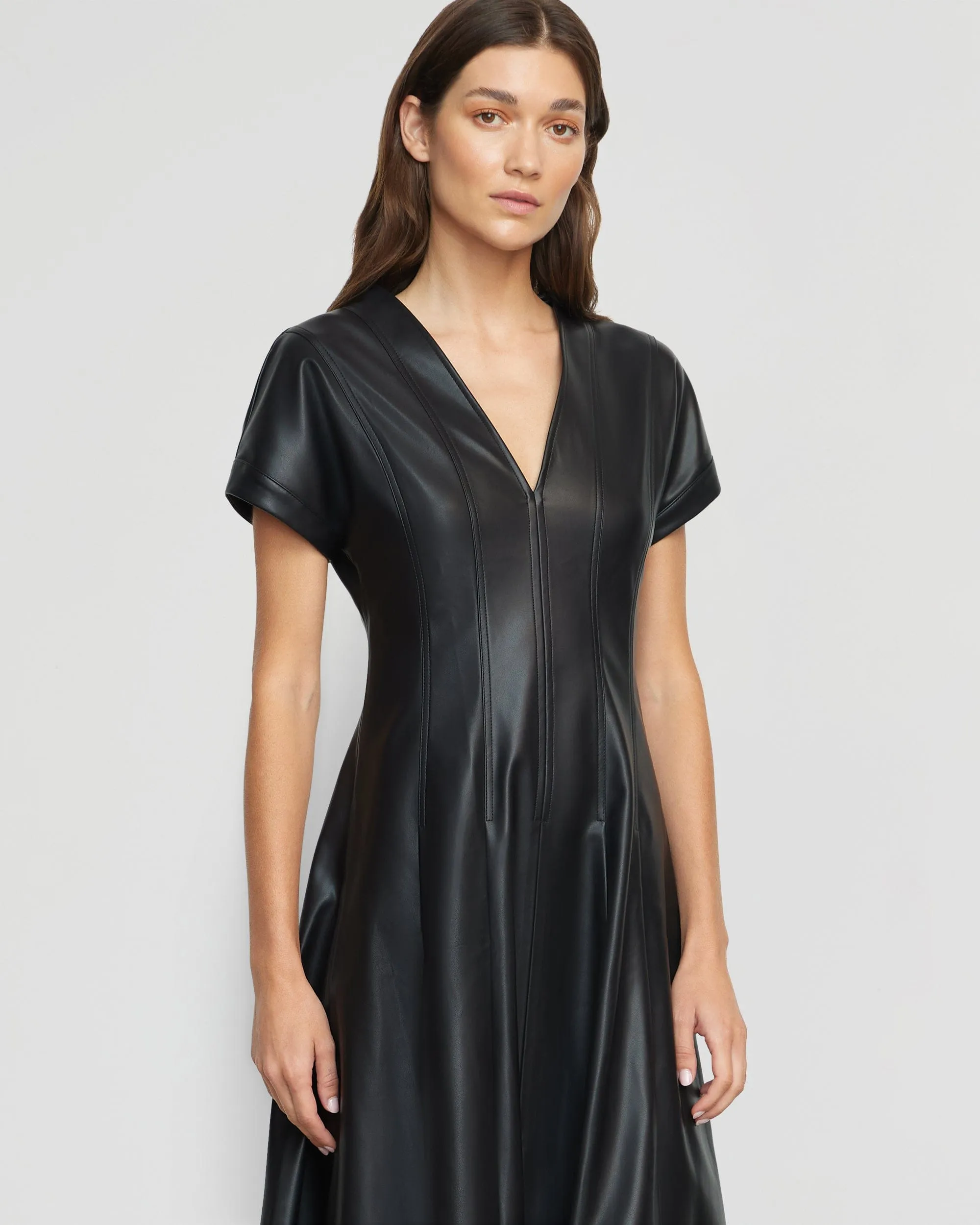 Ash Vegan Leather A-Line Dress Lounge Feel Fitted Style