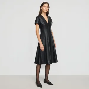 Flattering Waist Fit Ash Vegan Leather A-Line Dress