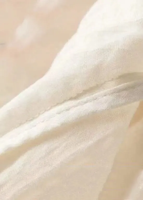 Elegant White Print Pockets Patchwork Linen T Shirt Summer LY8305