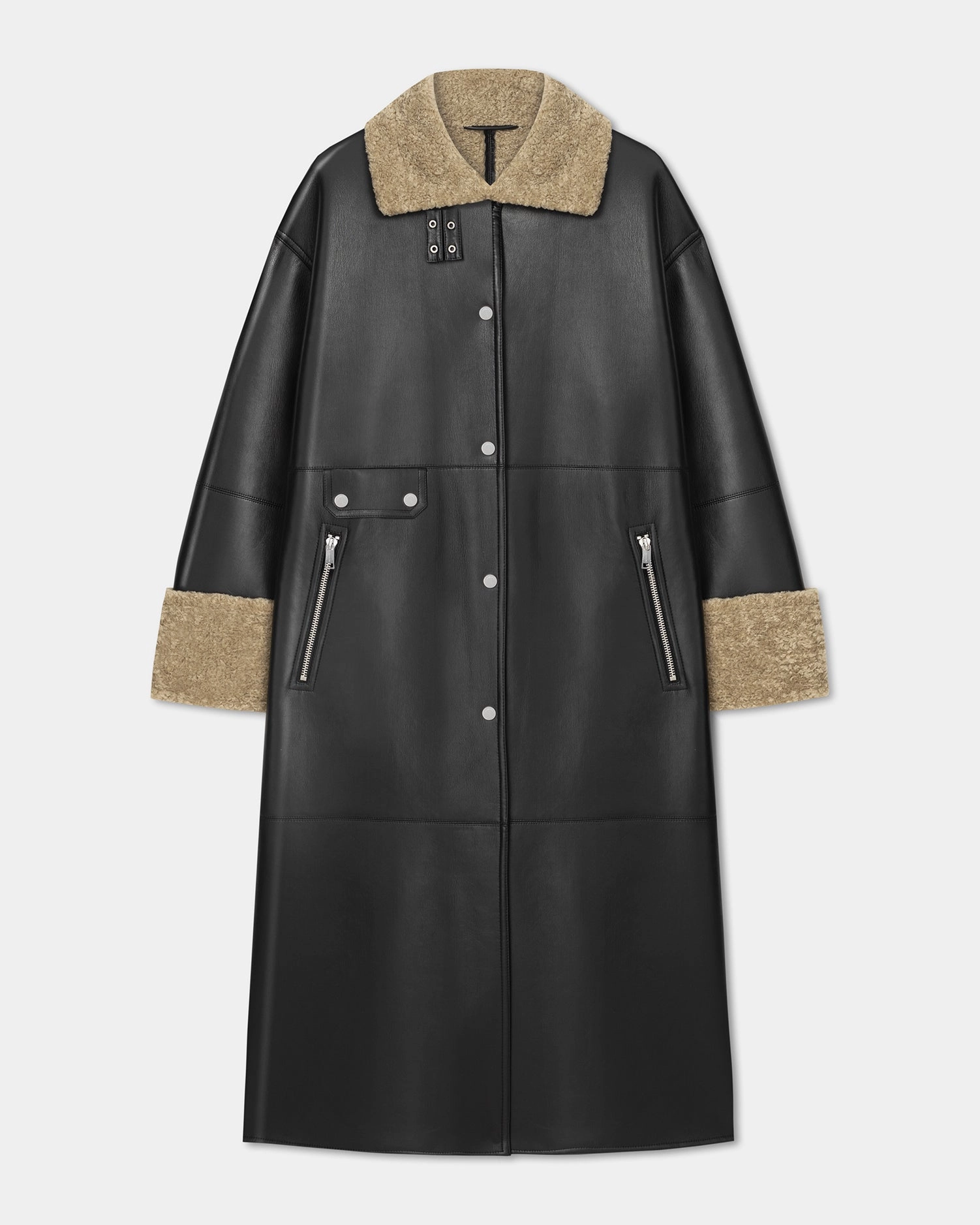 Liesel - Bonded Shearling Coat - Cornstalk/Black Leggings alternative Elegant