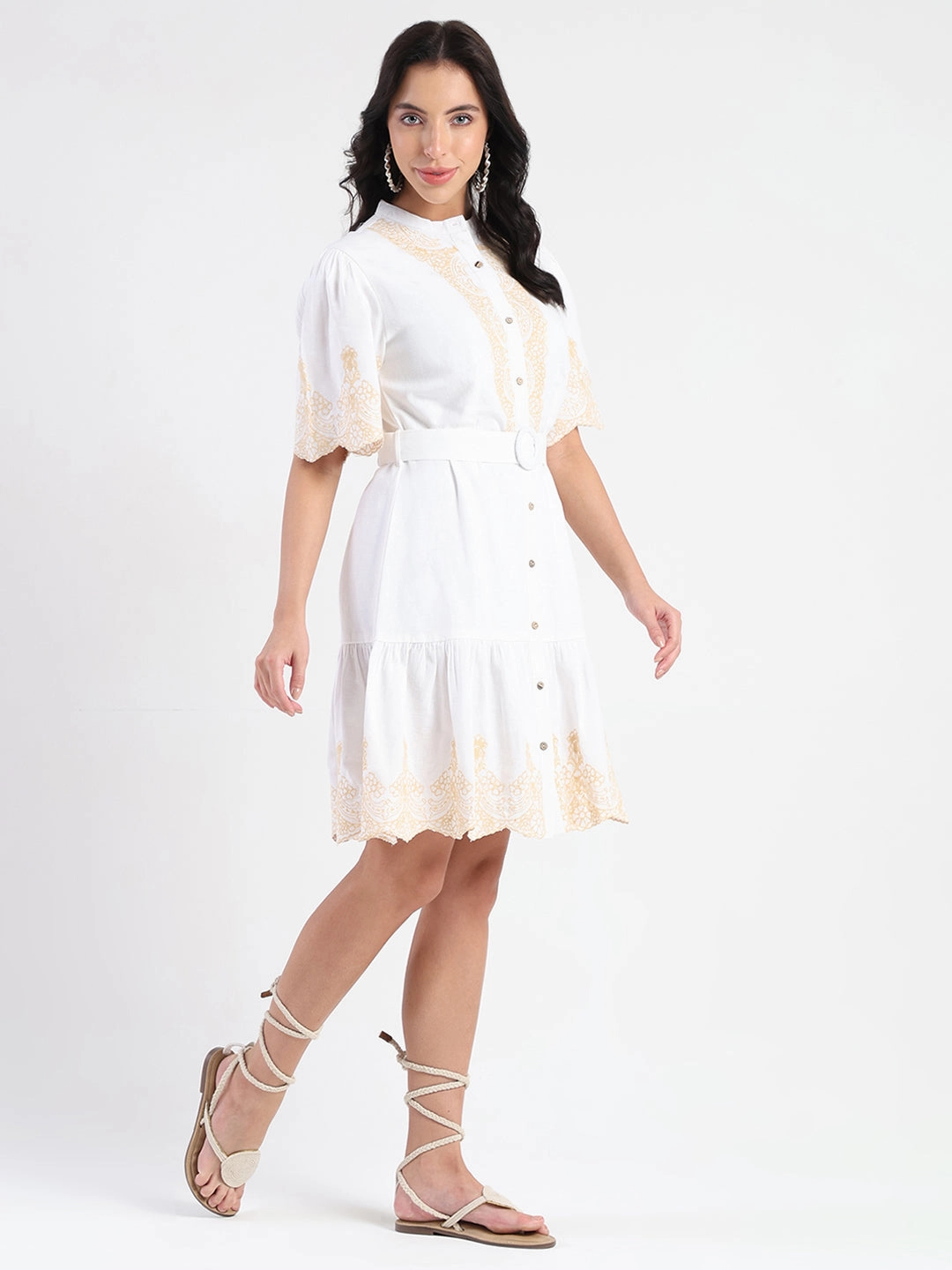 Sleek And Stylish Weekend Favorite Madame Embroidered A-Line White Mini Dress