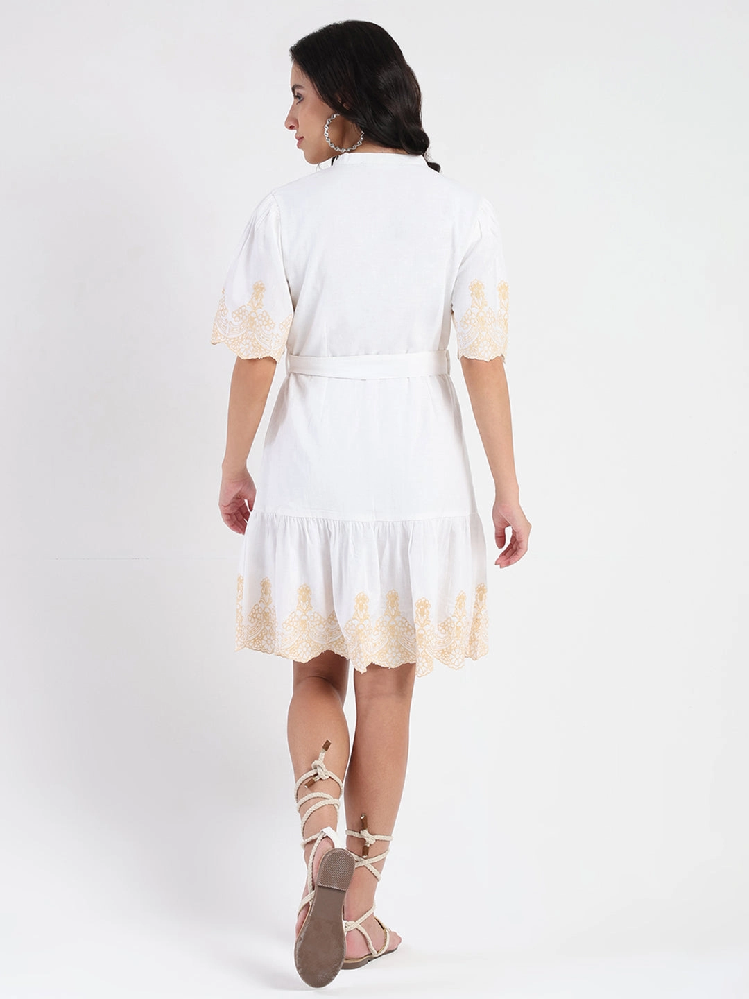Madame Embroidered A-Line White Mini Dress Chic Direction