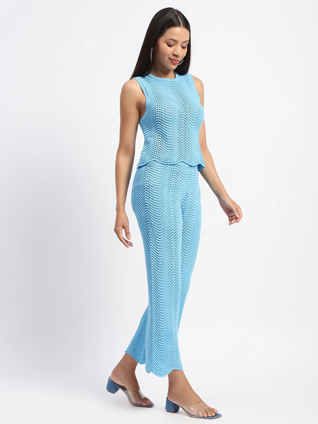 Chill Vibes Madame Cotton Crochet Blue Co-ord Set