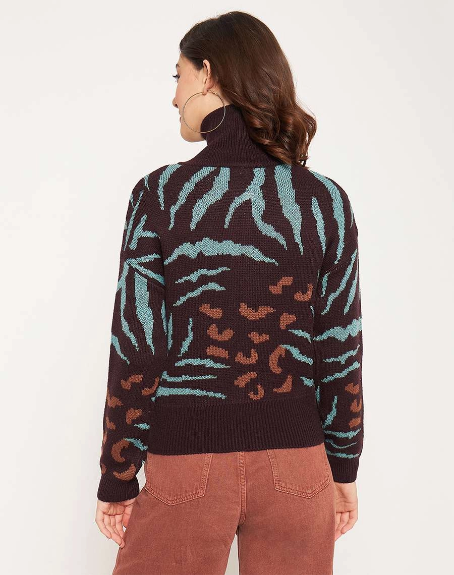 Madame Chocolate Printed Sweater Quick Fit All-Season Comfort