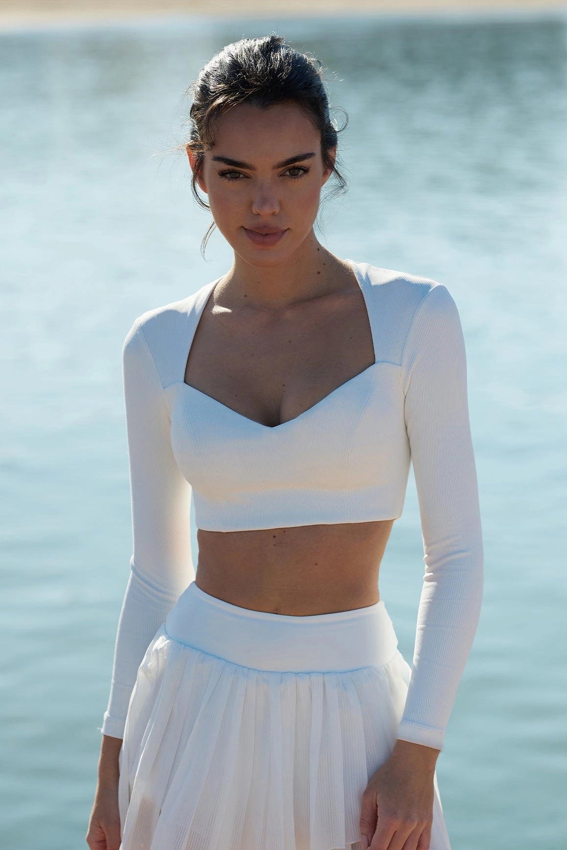 Elegant Long Sleeve Crop Top ButtonFront