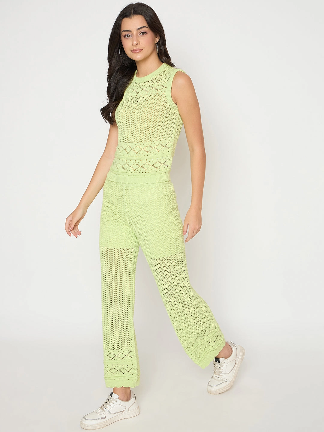 Madame Cotton Top and Bottom Lime Yellow Knitted Co-ord Set Artistic Edge