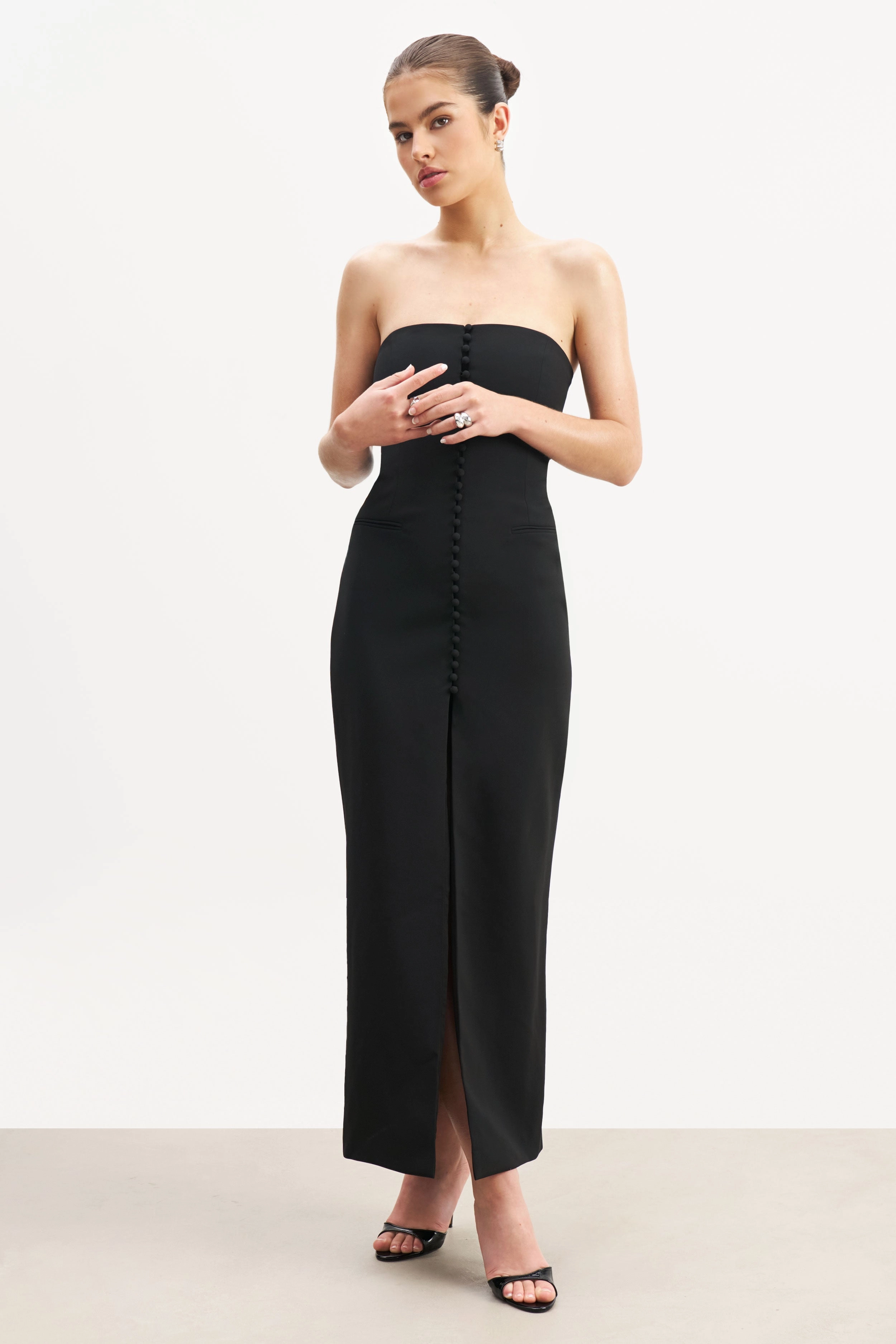 Strapless Peplum Maxi Dress - Black Handmade City-Style