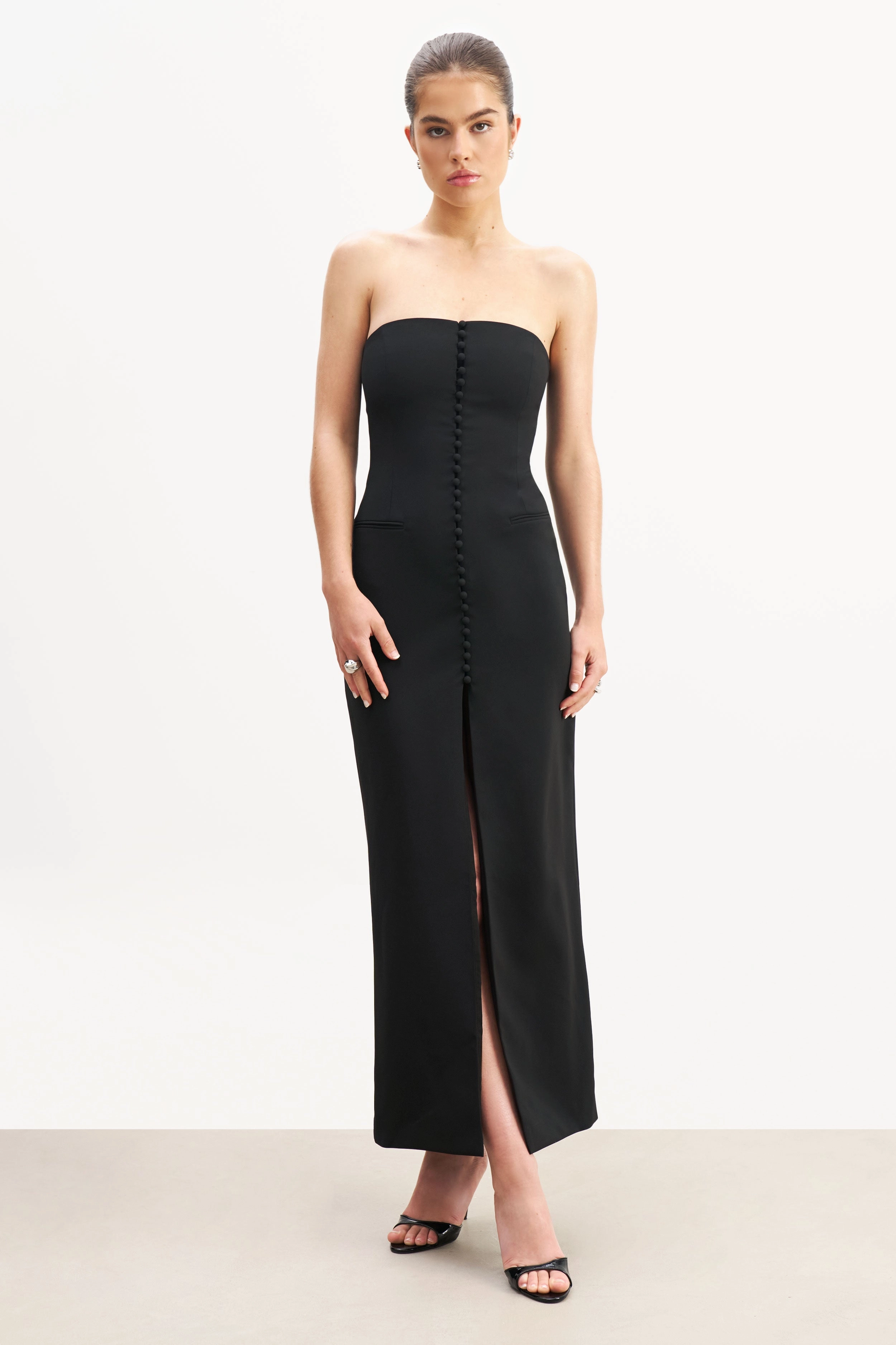 Strapless Peplum Maxi Dress - Black Soft And Comfortable