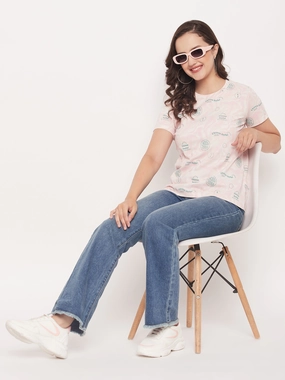 Madame Peach Round Neck Printed Cotton T-Shirt Breathable Fit Layered Wear