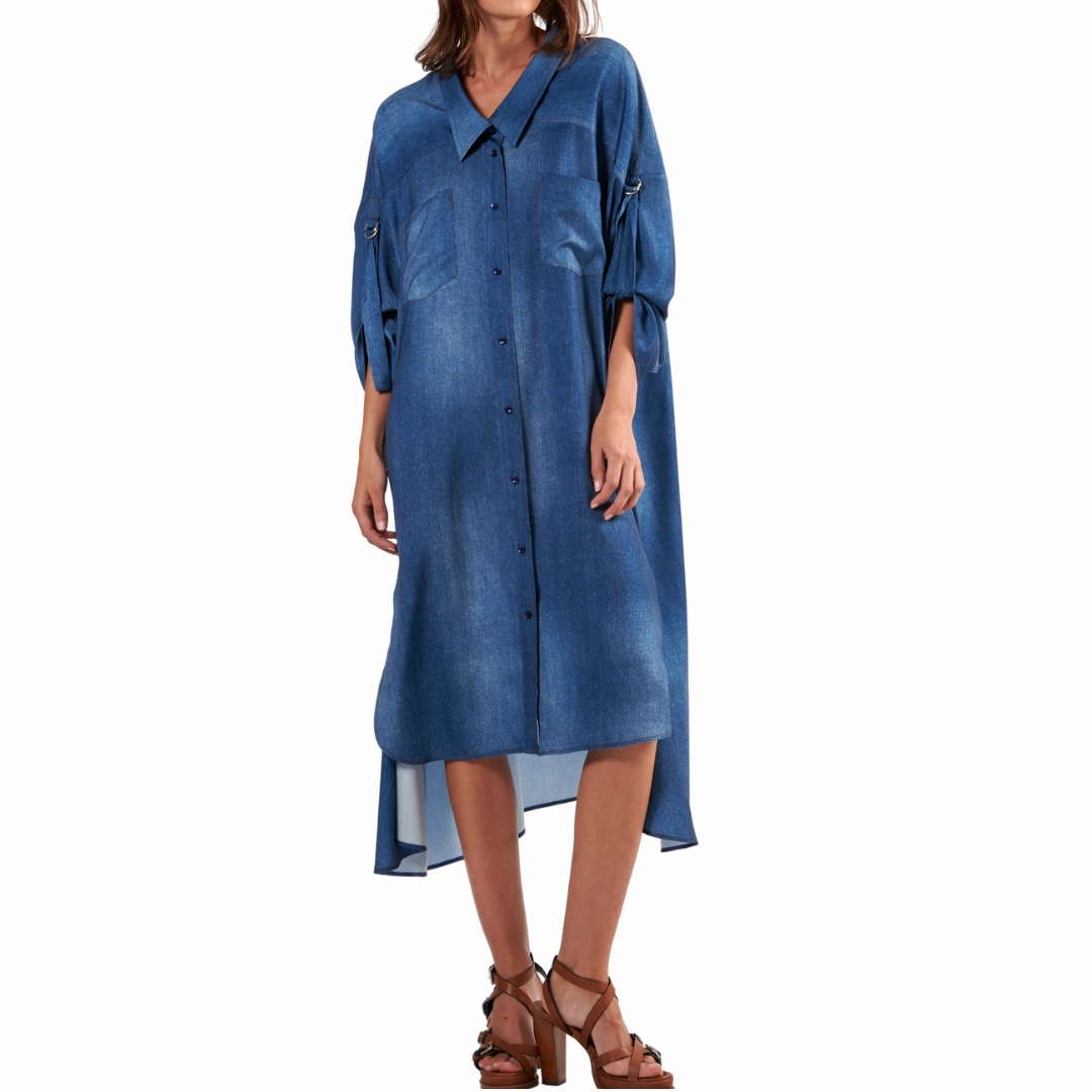 Denim Midi Dress Flap-Detail Harmonious Layers