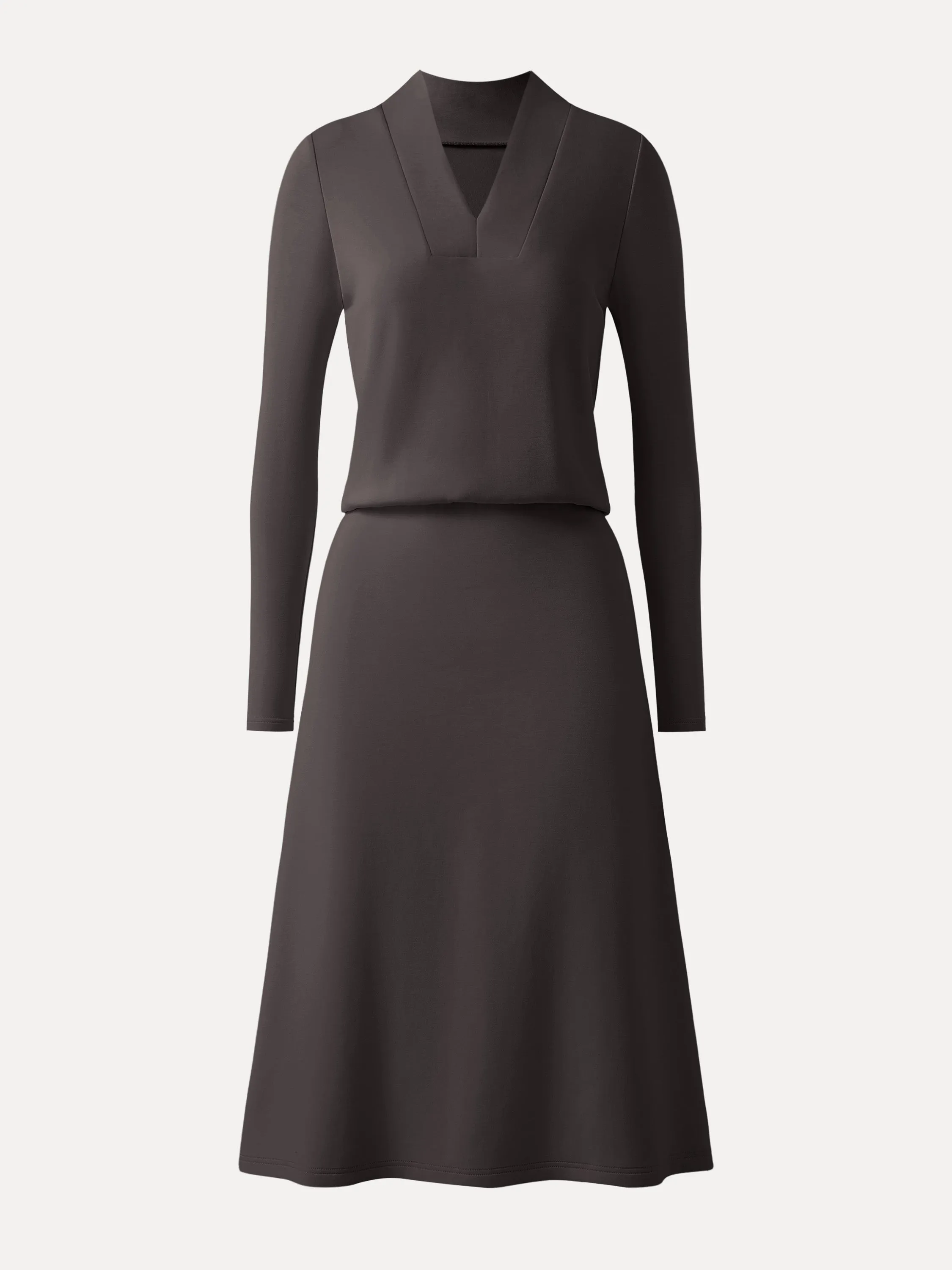 Soft Cut Feminine off-the-shoulder gown Elevated V-neck Long Sleeve Cinched Midi Dress