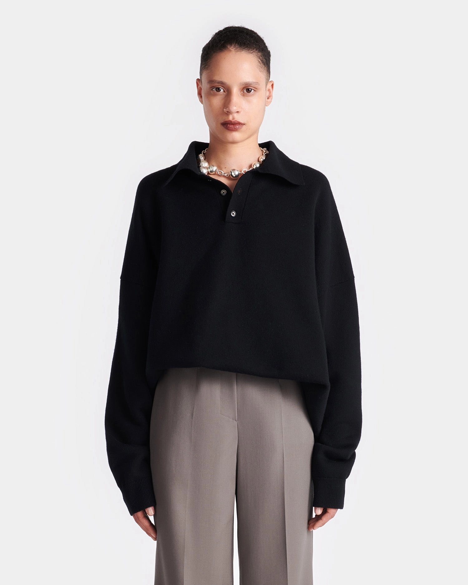 Relaxed Trend Elieke - Plush Cashmere Polo-Neck Sweater - Black