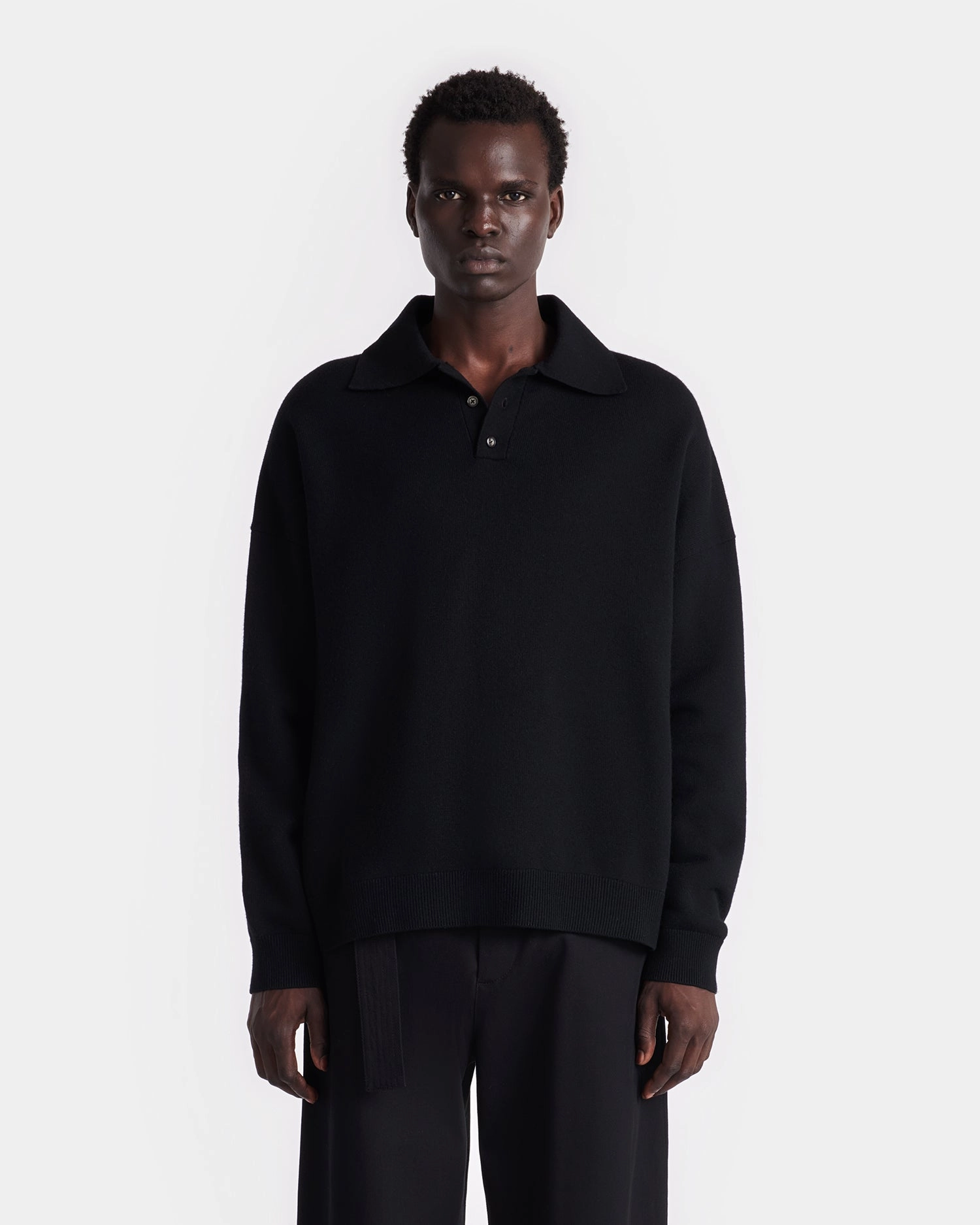 Elieke - Plush Cashmere Polo-Neck Sweater - Black FourWay Stretch Fabric