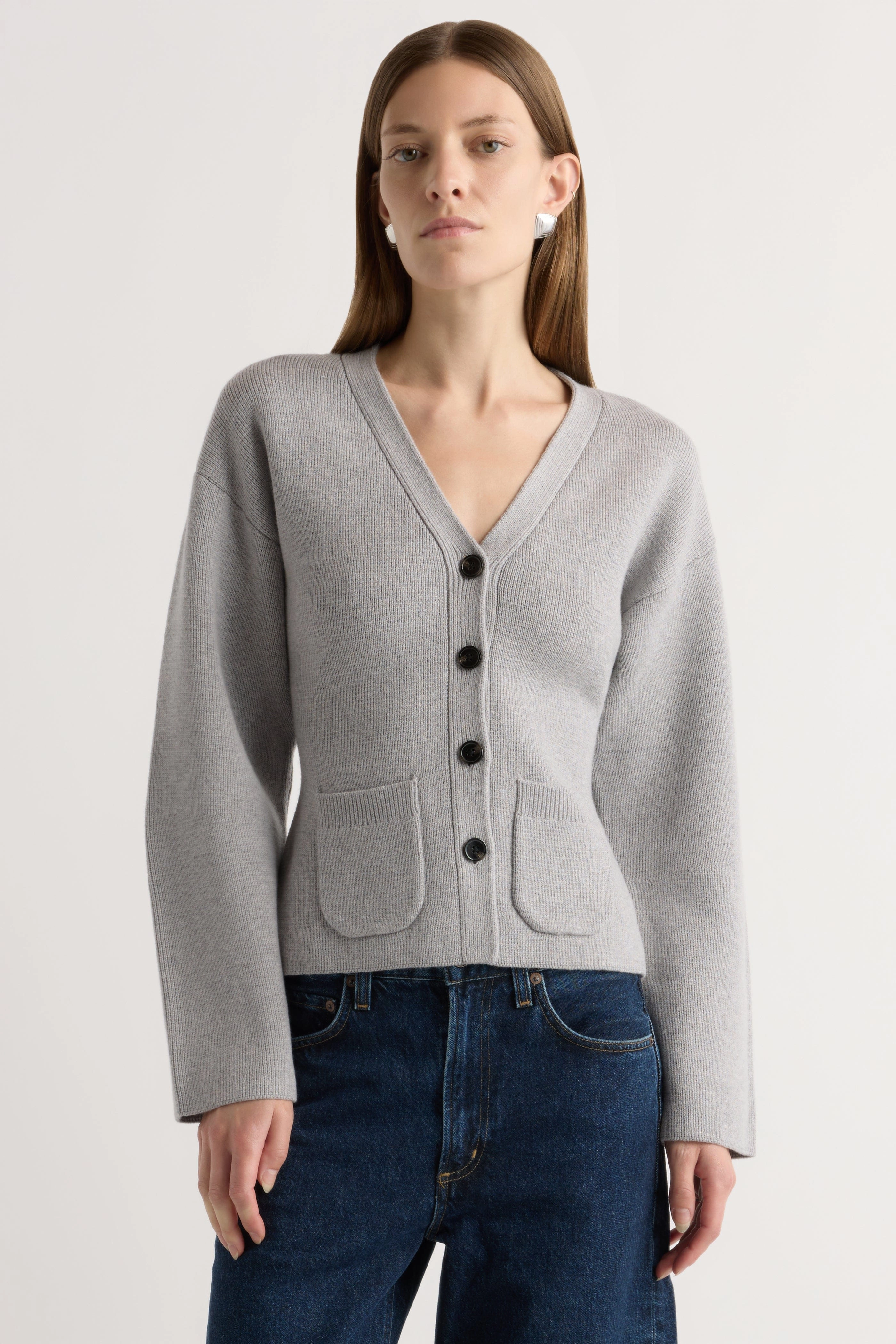 Elinor Organic Cotton-Wool V-Neck Cardigan Relaxed Knitwear Soft Knit Design