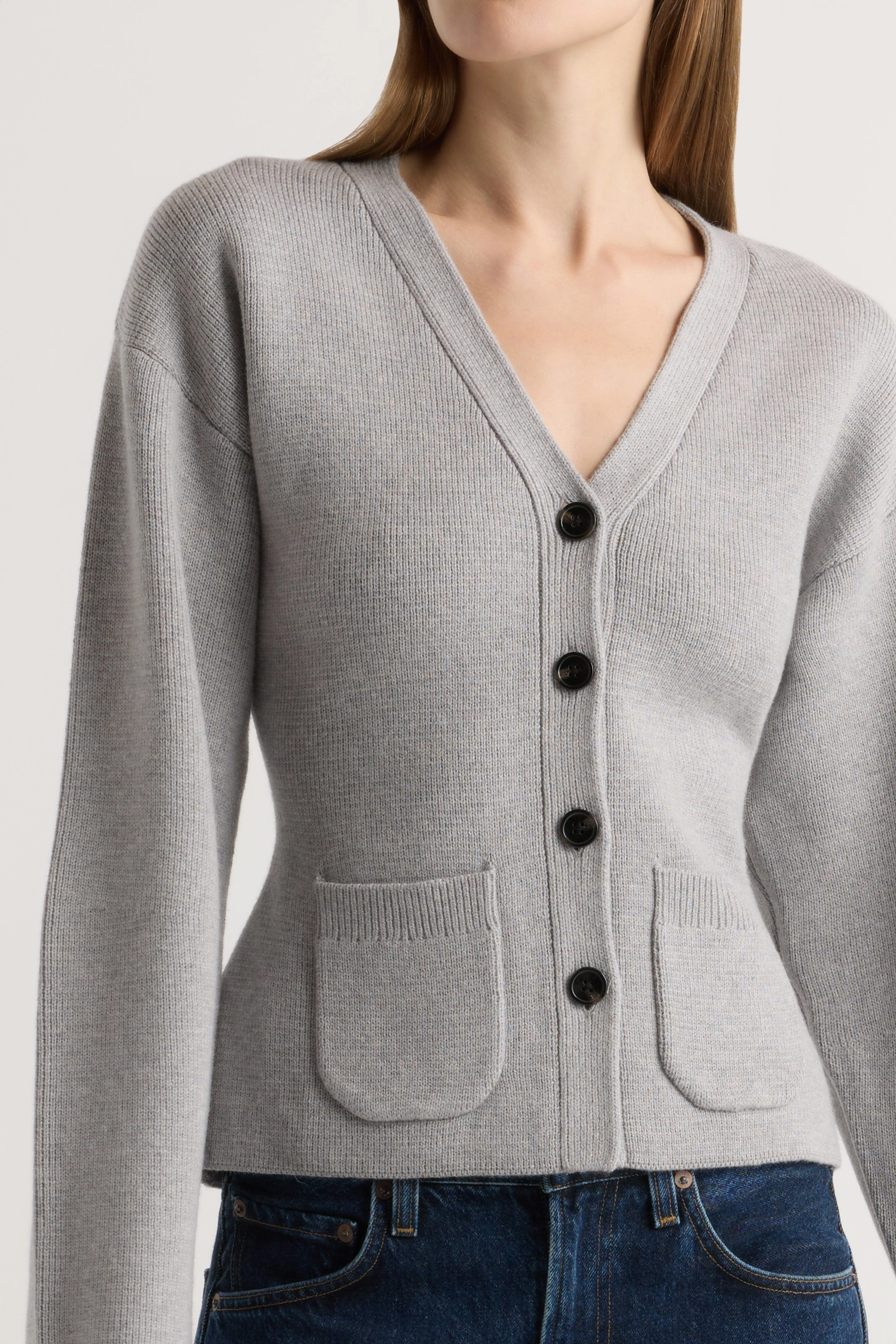 Essential Wardrobe Premium Knitwear Elinor Organic Cotton-Wool V-Neck Cardigan