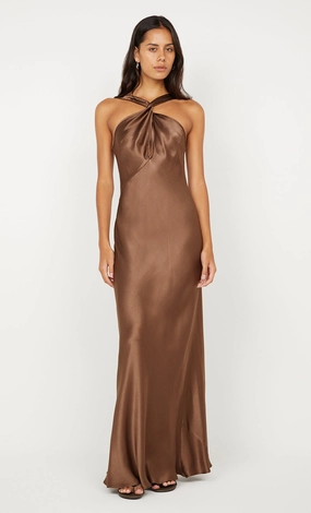 Wool-Blend ELISIA TWIST MAXI DRESS - MILK CHOCOLATE