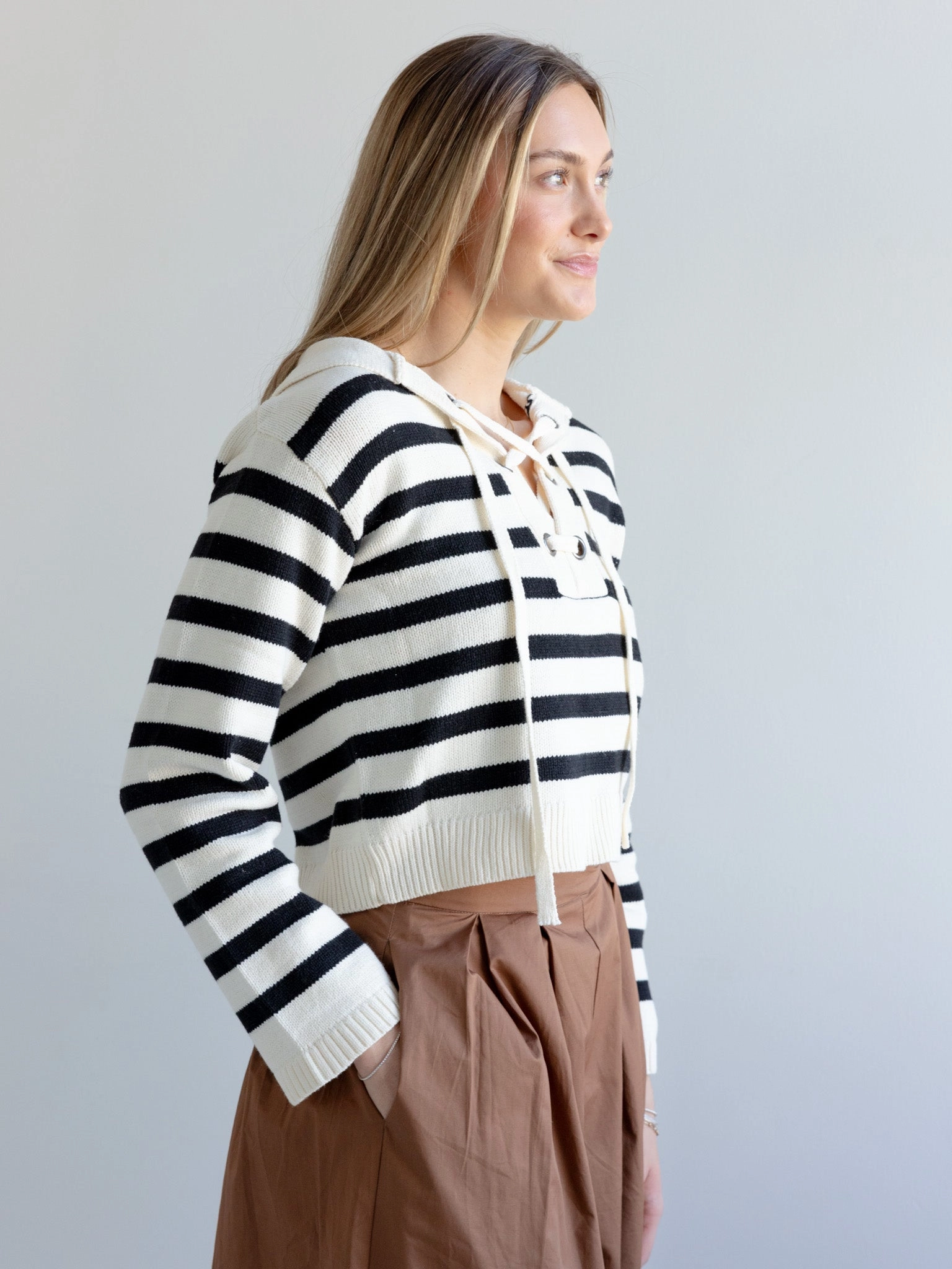Eliza Lace-Up Sweater Layered Neckline