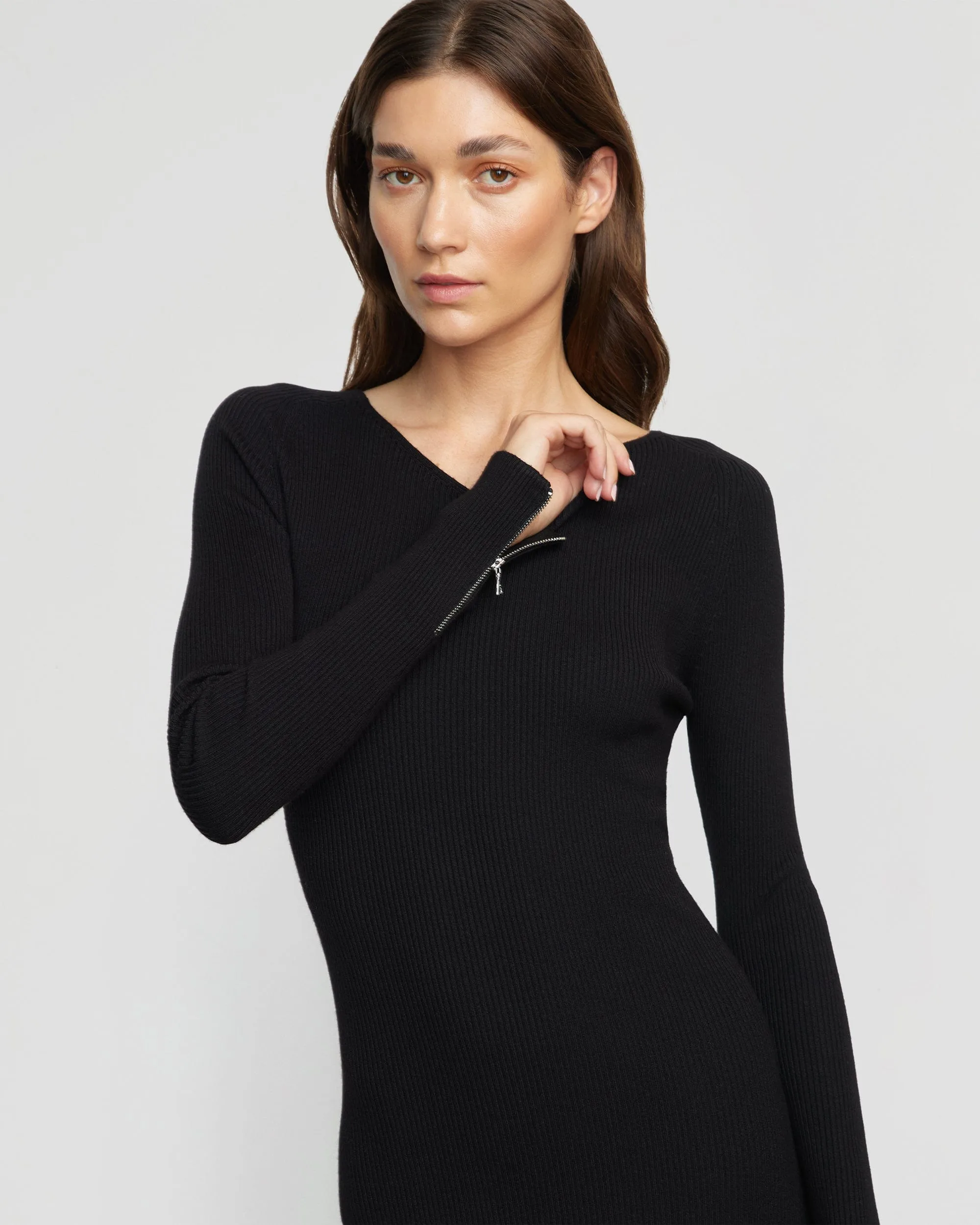 Elizabeth Zipper-Sleeve Ribbed Dress Refined Mood