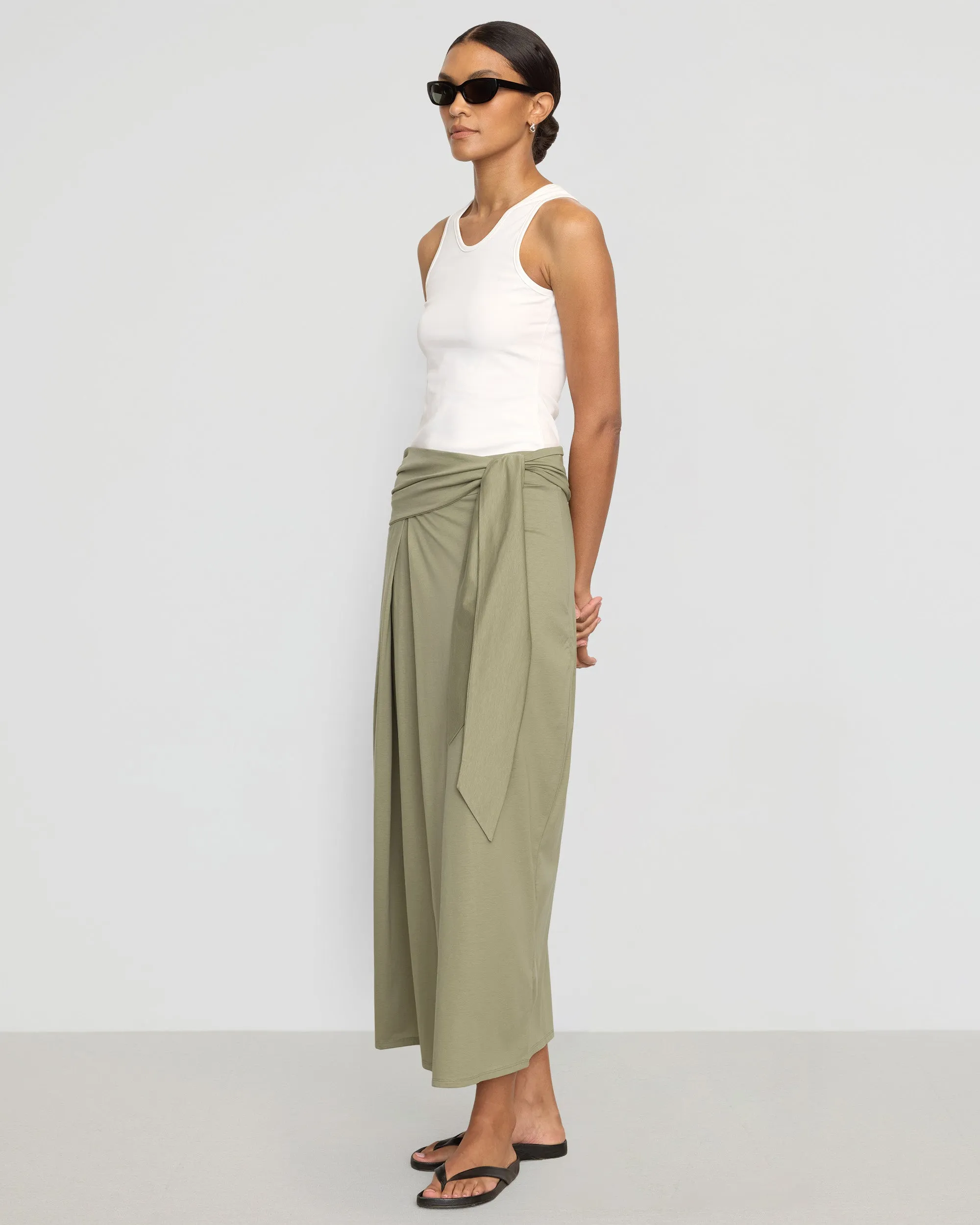 Double Layer Construction Elke Tie-Waist Maxi Skirt