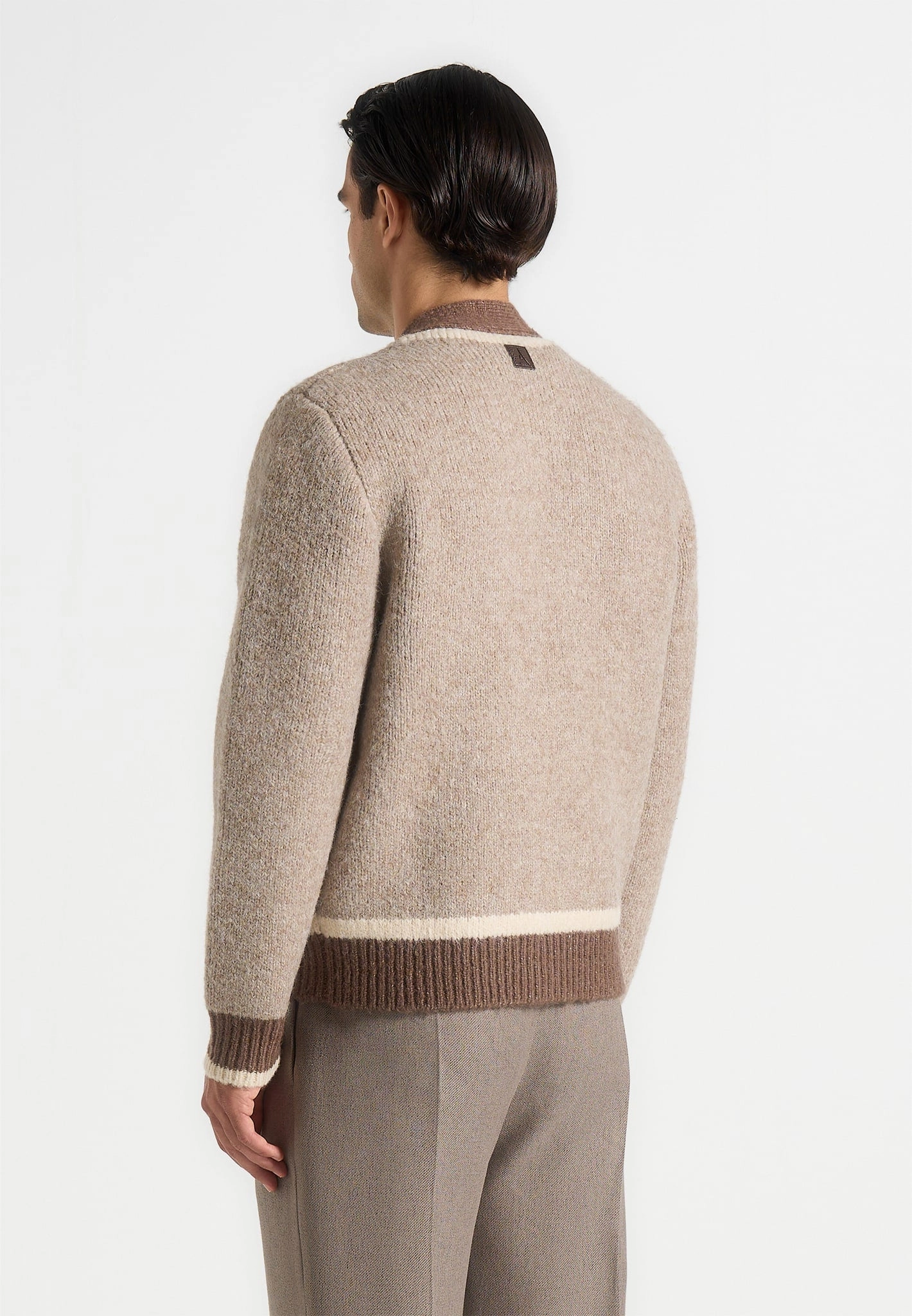 Core Style Seamless Stitch Construction Elon - Wool Knit Contrast Cardigan - Beige