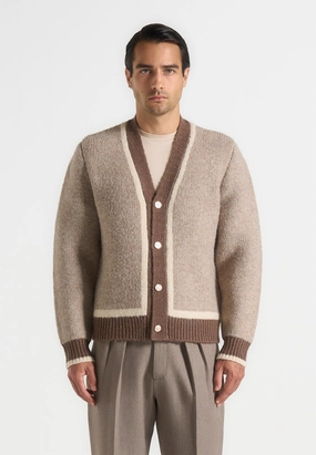 Indoor Comfort Elon - Wool Knit Contrast Cardigan - Beige