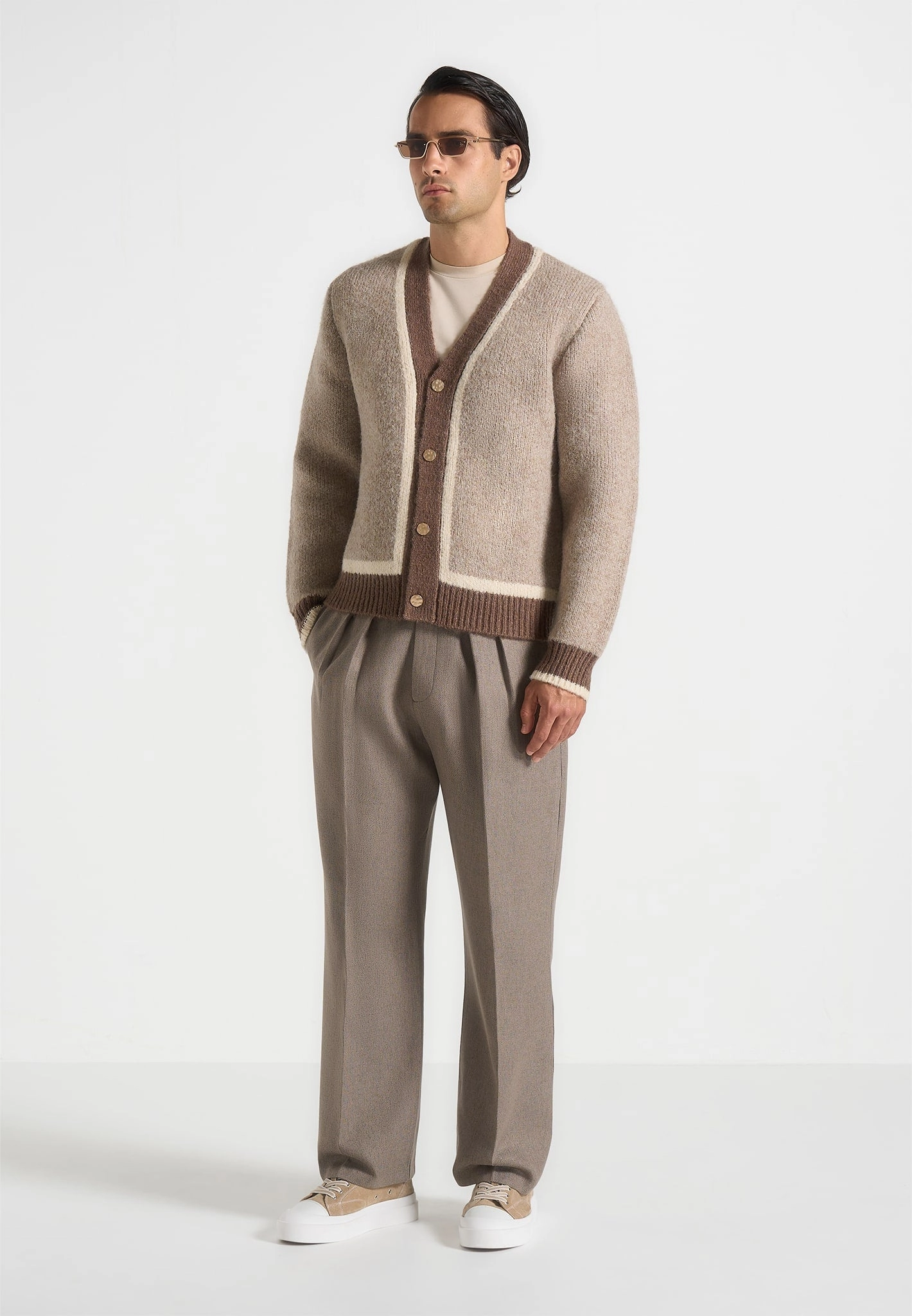 Elon - Wool Knit Contrast Cardigan - Beige Ready To Go Fashion Fit
