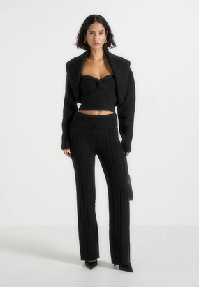 Elvy - Cable Knit Foldover Fit & Flare Bottoms - Black Understated Charm