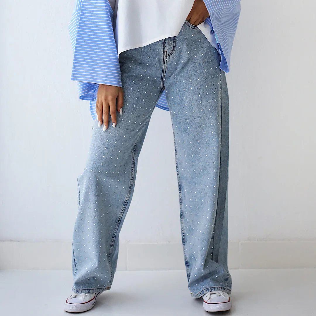 Embellished straight ankle jeans