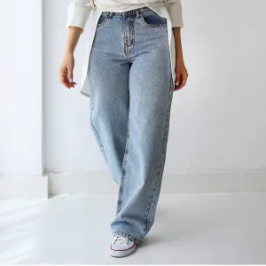 Embellished straight ankle jeans