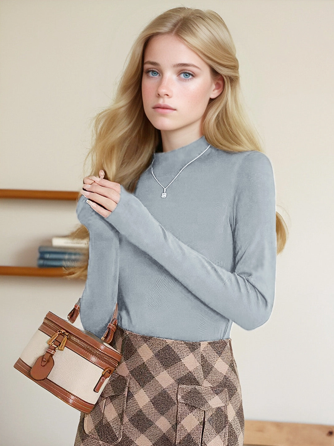 Emberlynn Simple Slim Fit Mock Neck Sweater FadeResistant Dye