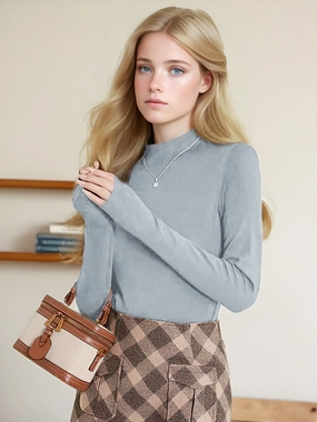 Breathable Layer Emberlynn Simple Slim Fit Mock Neck Sweater